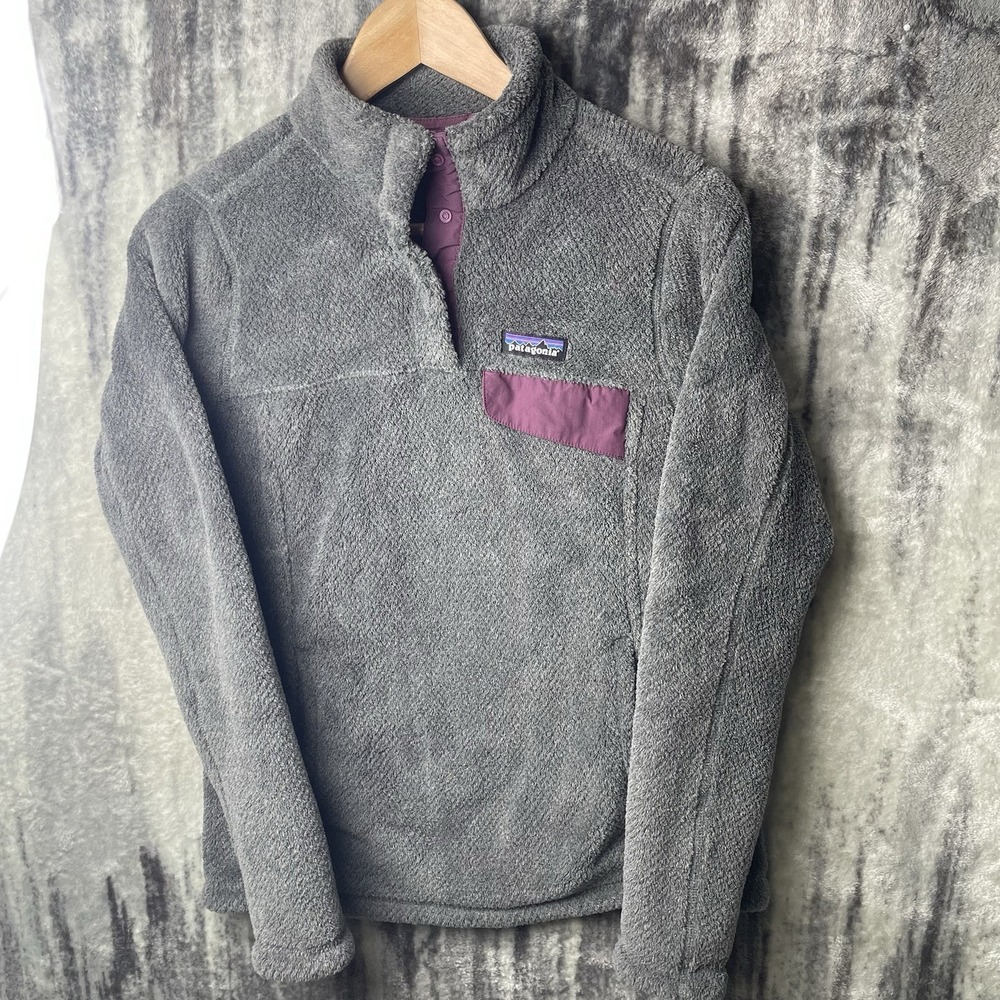 Patagonia Fleece 1/4  Re-Tool Women's Small Grey/ Purple Long Sleeve‎ Pullover